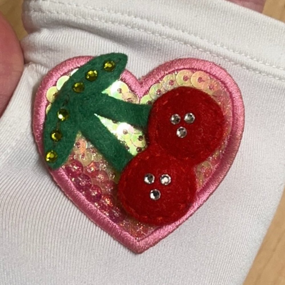 Tarina Tarantino Vintage Heart Cherry Rhinestone Sequinned Felt Hair Cllip Rare!